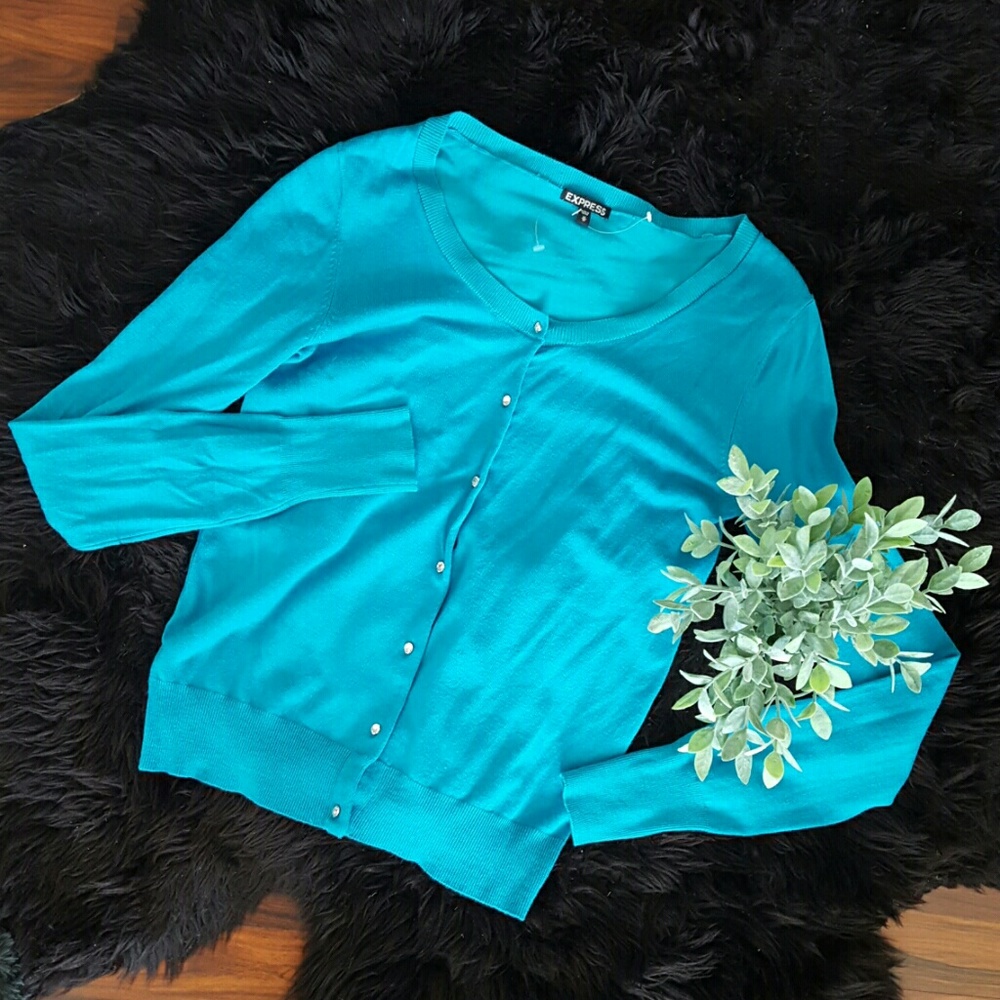 Express Teal Pearl-Button Cardigan